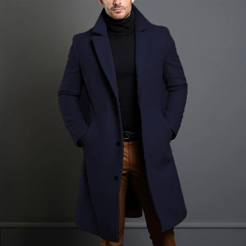 Harrison | Classic Long Overcoat with Lapel for Men