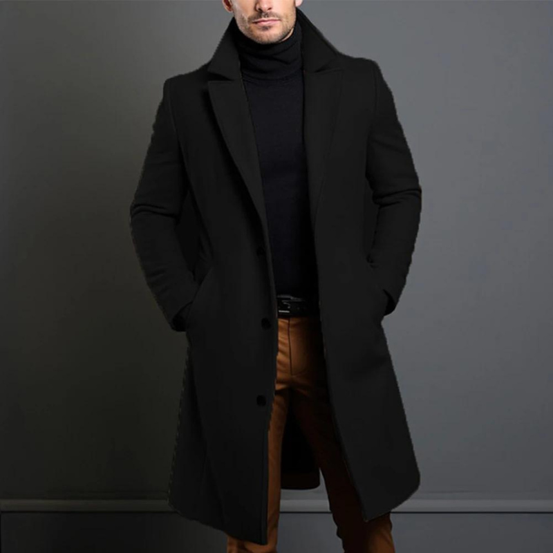Harrison | Classic Long Overcoat with Lapel for Men