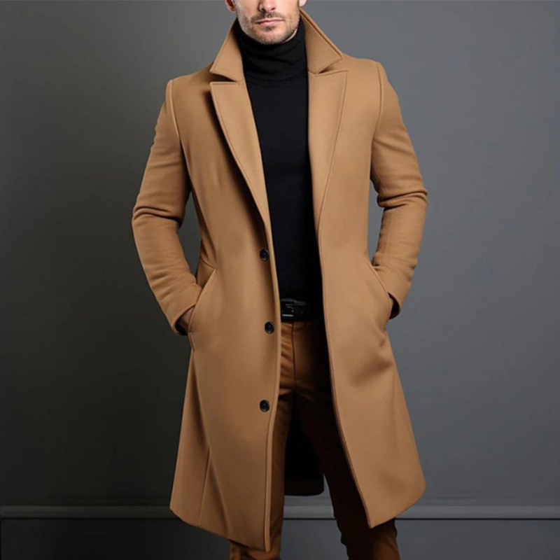 Harrison | Classic Long Overcoat with Lapel for Men