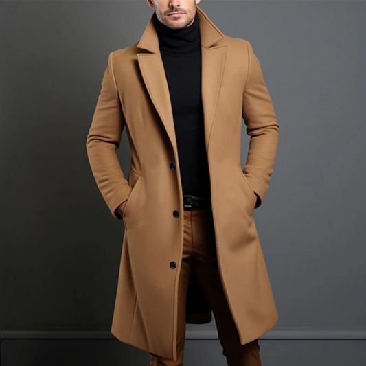 Harrison | Classic Long Overcoat with Lapel for Men