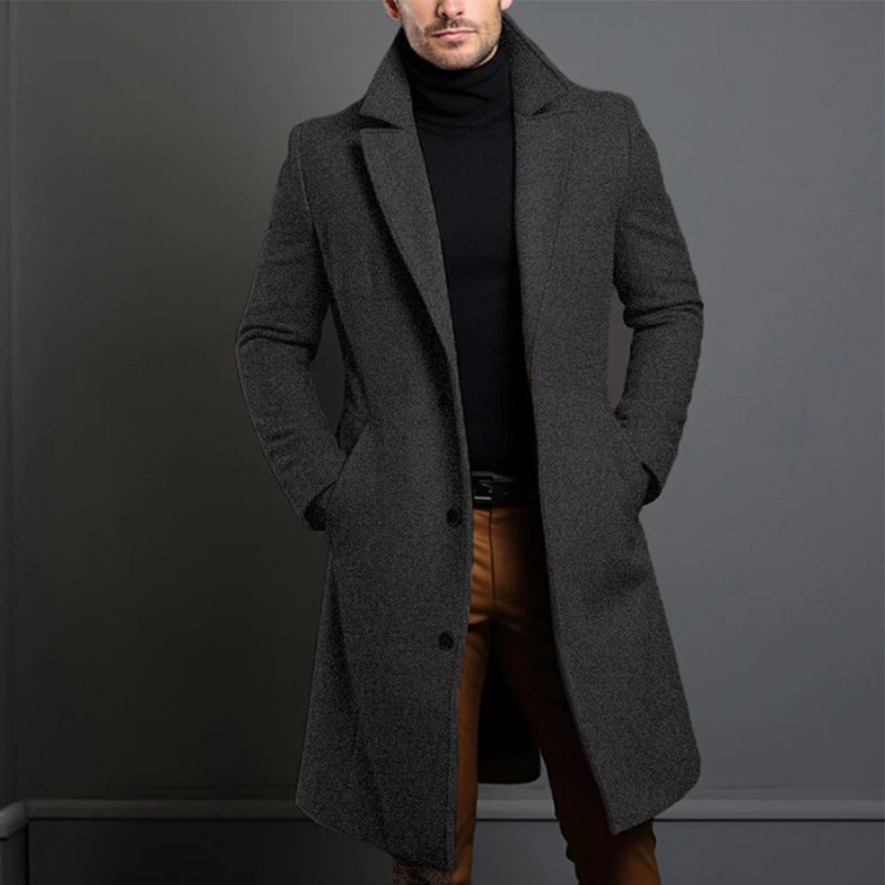 Harrison | Classic Long Overcoat with Lapel for Men