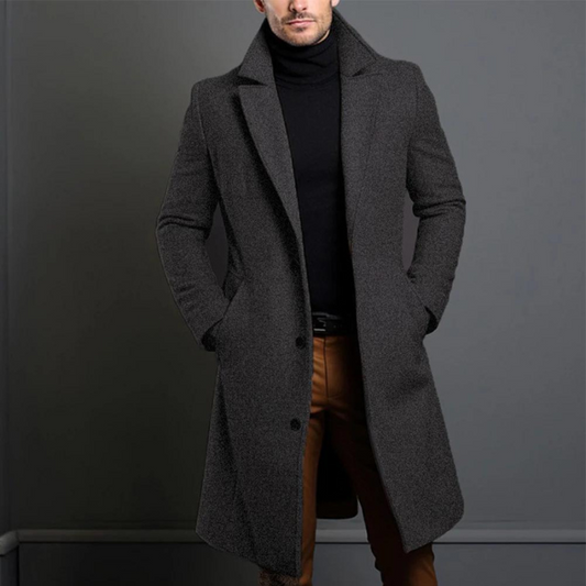 Harrison | Classic Long Overcoat with Lapel for Men